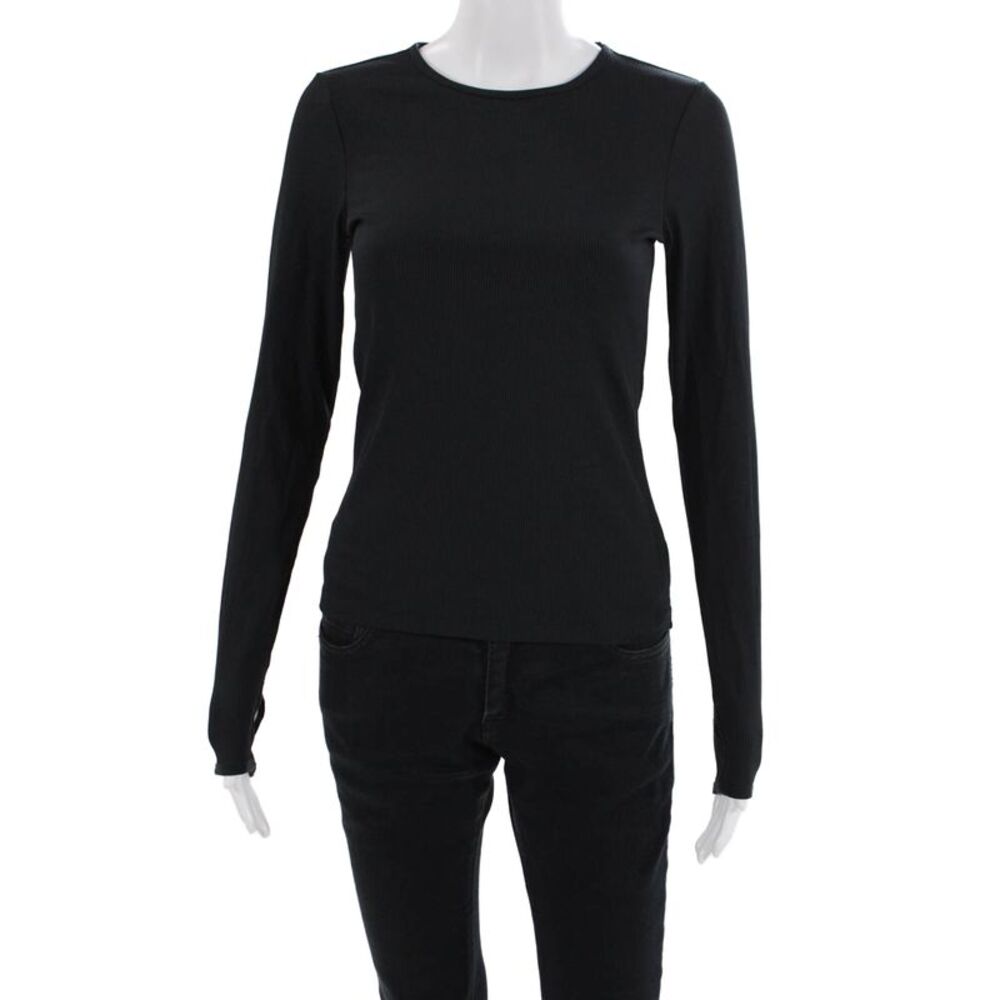 All Access Womens Black Basic Long Sleeve Round Neck T-Shirt Size XS
